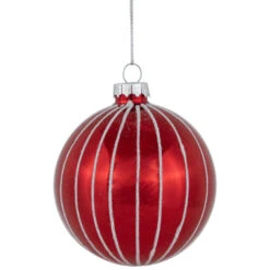 Northlight 4ct Shiny Red And White Striped Glass Ball Christmas Ornaments 3" (80mm)