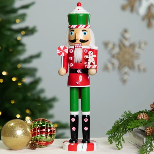 Northlight Peppermint Candy Nutcracker Christmas Figure - 15" - Red And Green 1 Northlight Peppermint Candy Nutcracker Christmas Figure - 15" - Red And Green