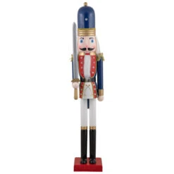 Northlight 48.25" Blue And White Christmas Nutcracker Soldier With Sword