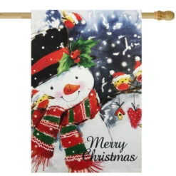 Northlight Snowman And Yellow Birds Merry Christmas Outdoor House Flag 28" X 40"