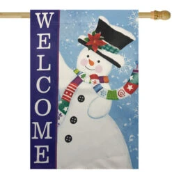 Northlight Blue And White Happy Snowman Welcome Outdoor House Flag 28" X 40"