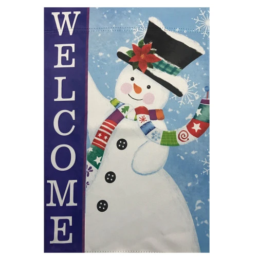 Northlight Blue And White Happy Snowman Welcome Outdoor House Flag 28" X 40" 2 Northlight Blue And White Happy Snowman Welcome Outdoor House Flag 28" X 40" - Image 2