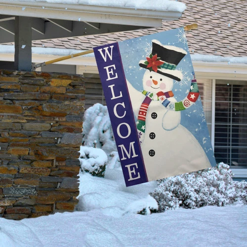 Northlight Blue And White Happy Snowman Welcome Outdoor House Flag 28" X 40" 3 Northlight Blue And White Happy Snowman Welcome Outdoor House Flag 28" X 40" - Image 3