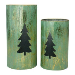 Northlight Rustic Christmas Tree Candle Lanterns - 12" - Green And Gold - Set Of 2