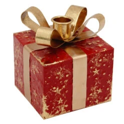 Northlight 4.5" Red Metal Gift Box Christmas Taper Candle Holder