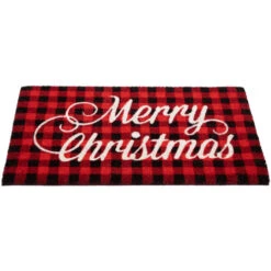 Red And Black Plaid "Merry Christmas" Natural Coir Christmas Outdoor Doormat 18" X 30" -Northlight Sale Store northlight fw94657 2 44574.1693409624