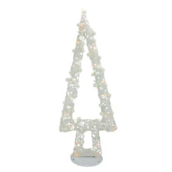 Northlight Lighted Glitter String And Cotton Ball Christmas Tree Decoration - 34"