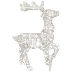Northlight Glittered Rattan Reindeer Outdoor Christmas Decoration - 30" - White - Clear Lights