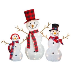 Northlight Lighted Tinsel Snowmen Family Christmas Outdoor Decorations - Clear Lights - Set Of 3