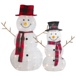 Northlight Lighted Tinsel Snowmen Family Christmas Yard Decorations - Clear Lights - Set Of 2