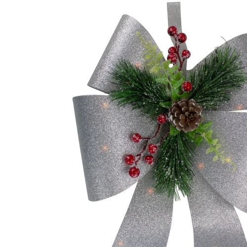 Northlight 19" LED Lighted Sliver Tinsel Bow Christmas Decoration 2 Northlight 19" LED Lighted Sliver Tinsel Bow Christmas Decoration - Image 2