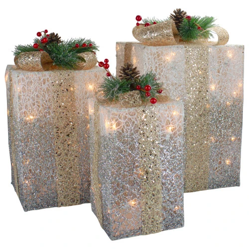 Northlight Set Of 3 Silver Mesh Glittered Gift Boxes Outdoor Decorations 1 Northlight Set Of 3 Silver Mesh Glittered Gift Boxes Outdoor Decorations