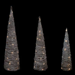 Northlight LED Lighted Snowy Rattan Christmas Cone Tree Decorations - 3.25' - Set Of 3 -Northlight Sale Store northlight h93966 on20black 95098.1667549905