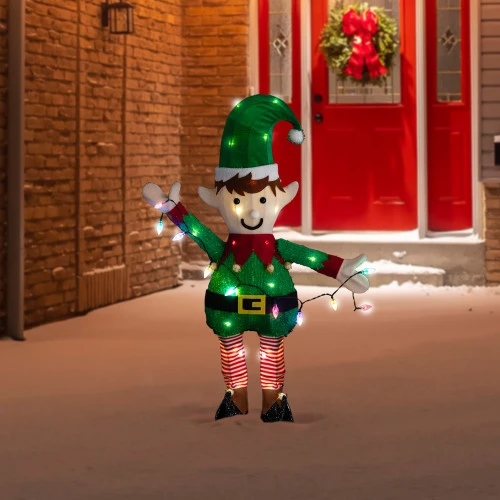 Northlight 34.25" LED Lighted Elf Holding Christmas Lights Outdoor Yard Decoration 2 Northlight 34.25" LED Lighted Elf Holding Christmas Lights Outdoor Yard Decoration - Image 2