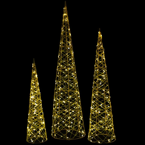 Northlight Set Of 3 LED Twinkle Lighted Gold Mesh Cone Trees Outdoor Christmas Decorations 39.5" 3 Northlight Set Of 3 LED Twinkle Lighted Gold Mesh Cone Trees Outdoor Christmas Decorations 39.5" - Image 3
