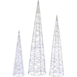Northlight Set Of 3 LED Lighted Twinkling Cone Trees Christmas Yard Decoration - Cool White Lights