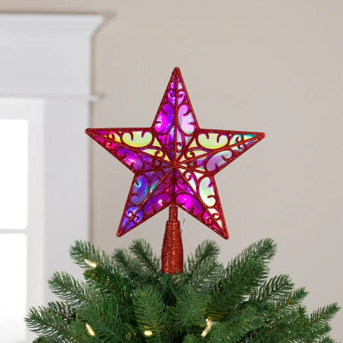 Northlight LED Lighted Star Glittered Christmas Tree Topper - 11" - Red - Multicolor Lights 1 Northlight LED Lighted Star Glittered Christmas Tree Topper - 11" - Red - Multicolor Lights