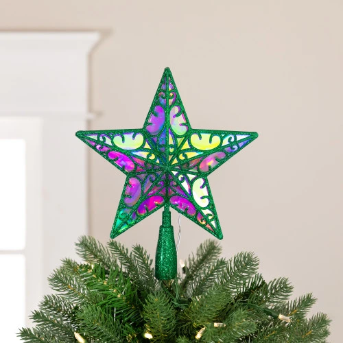 Northlight LED Lighted Glittered Star Christmas Tree Topper - 11" - Green - Multicolor Lights 1 Northlight LED Lighted Glittered Star Christmas Tree Topper - 11" - Green - Multicolor Lights