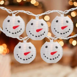 10-Count White Snowman Paper Lantern Christmas Lights, 8.5ft White Wire