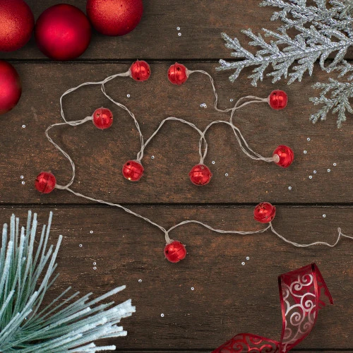 Northlight 10-Count LED Red Christmas Bells Fairy Lights, 5.5ft, Copper Wire 2 Northlight 10-Count LED Red Christmas Bells Fairy Lights, 5.5ft, Copper Wire - Image 2