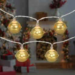 Northlight 10-Count LED Gold Christmas Bells Fairy Lights, 5.5ft, Copper Wire