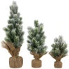 Northlight Mini Flocked Pine Artificial Christmas Trees With Burlap Base - 18" - Set Of 3