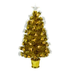 Northlight 3' Pre-Lit Gold Fiber Optic Artificial Christmas Tree, White Lights