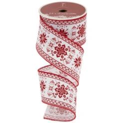 Northlight Red And White Knit Pattern Wired Craft Christmas Ribbon 2.5" X 10 Yards -Northlight Sale Store northlight j99457 02 43705.1697906055