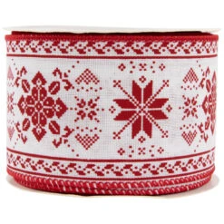 Northlight Red And White Knit Pattern Wired Craft Christmas Ribbon 2.5" X 10 Yards -Northlight Sale Store northlight j99457 03 29795.1697906054