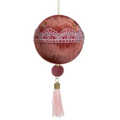 Maroon And Pink Lace Shatterproof Christmas Ball Ornament 4" (100mm)