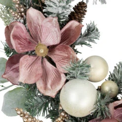 Northlight Pink Floral And Ball Ornament Frosted Pine Artificial Christmas Wreath, 24-Inch, Unlit -Northlight Sale Store northlight jy99526 4 68566.1701796957