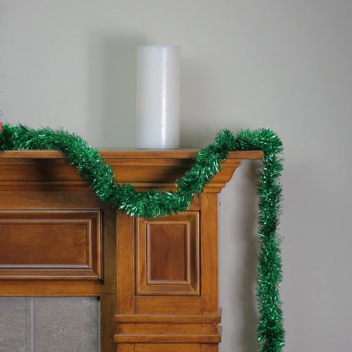 Northlight 12' Traditional Green Christmas Tinsel Garland - Unlit 3 Northlight 12' Traditional Green Christmas Tinsel Garland - Unlit - Image 3