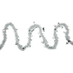 Northlight 12' X 3" White Iridescent And Silver Snowflakes Christmas Tinsel Garland - Unlit