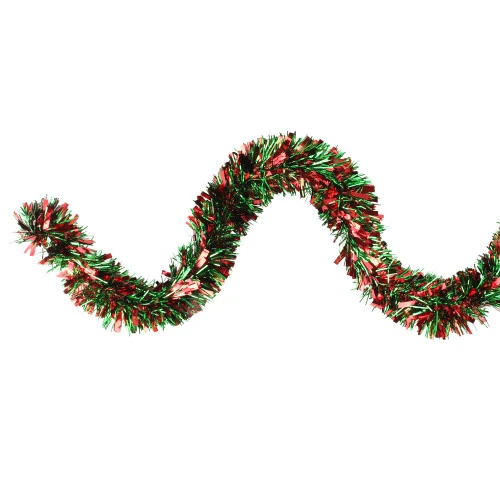 Northlight 12' Red And Green Wide Cut Christmas Tinsel Garland - Unlit 1 Northlight 12' Red And Green Wide Cut Christmas Tinsel Garland - Unlit
