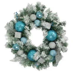 Northlight Flocked Pine With Glitter Ornaments Artificial Christmas Wreath - 24" - Unlit