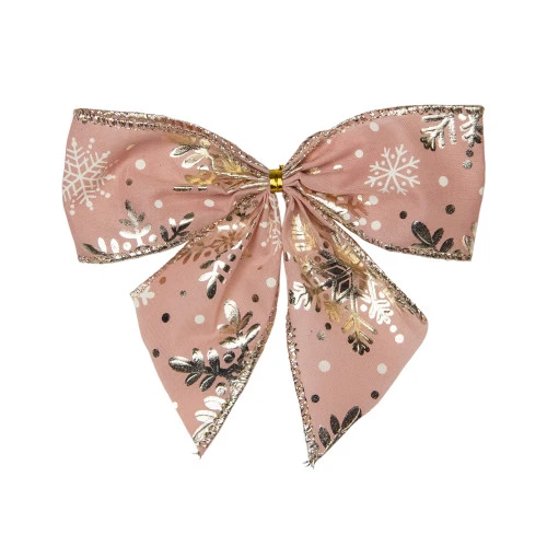 Northlight Shiny Snowflakes Christmas Bow Decorations - 5.5" - Pink And Gold - Pack Of 6 3 Northlight Shiny Snowflakes Christmas Bow Decorations - 5.5" - Pink And Gold - Pack Of 6 - Image 3