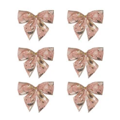 Northlight Shiny Snowflakes Christmas Bow Decorations - 5.5" - Pink And Gold - Pack Of 6