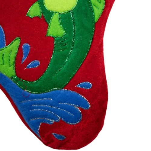 Northlight 19.5" Red Velveteen Fishing Themed Christmas Stocking With Green Cuff 5 Northlight 19.5" Red Velveteen Fishing Themed Christmas Stocking With Green Cuff - Image 5