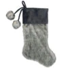 Northlight 20.5-Inch Gray Faux Fur Christmas Stocking With Corduroy Cuff And Pom Poms