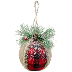 Northlight Set Of 4 Red And Black Plaid With Burlap Christmas Ball Ornaments 6" (152mm)