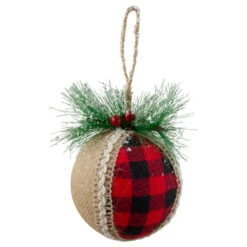 Northlight Set Of 4 Red And Black Plaid With Burlap Christmas Ball Ornaments 6" (152mm) -Northlight Sale Store northlight lj28008 2 47803.1589798063