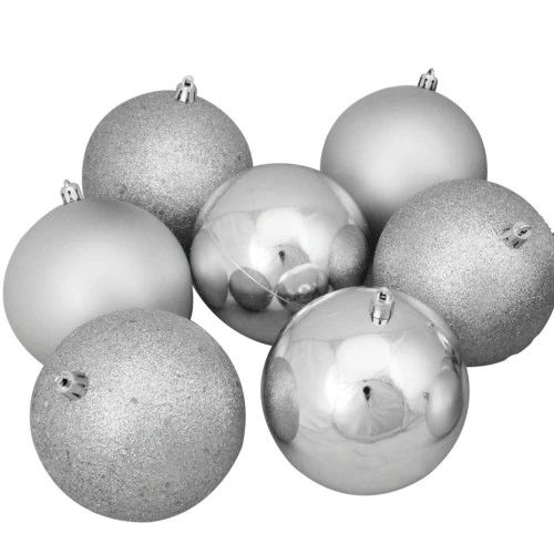 Northlight 12ct Shatterproof 4-Finish Silver Splendor Christmas Ball Ornaments 4" (100mm) 4 Northlight 12ct Shatterproof 4-Finish Silver Splendor Christmas Ball Ornaments 4" (100mm) - Image 4