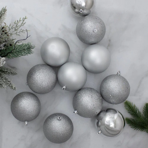 Northlight 12ct Shatterproof 4-Finish Silver Splendor Christmas Ball Ornaments 4" (100mm) 2 Northlight 12ct Shatterproof 4-Finish Silver Splendor Christmas Ball Ornaments 4" (100mm) - Image 2