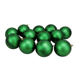 Northlight 12ct Xmas Green Shatterproof Matte Christmas Ball Ornaments 4" (100mm)