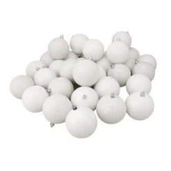 Northlight 32ct Winter White 4-Finish Shatterproof Christmas Ball Ornaments 3.25" (80mm)