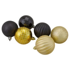 Northlight 100ct Black And Gold Shatterproof 3-Finish Christmas Ball Ornaments 2.5" (60mm)