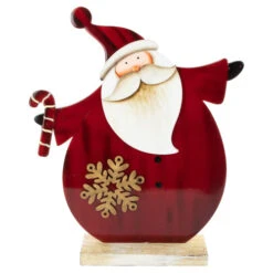 Santa With Candy Cane And Snowflake Wooden Christmas Decoration - 12"
