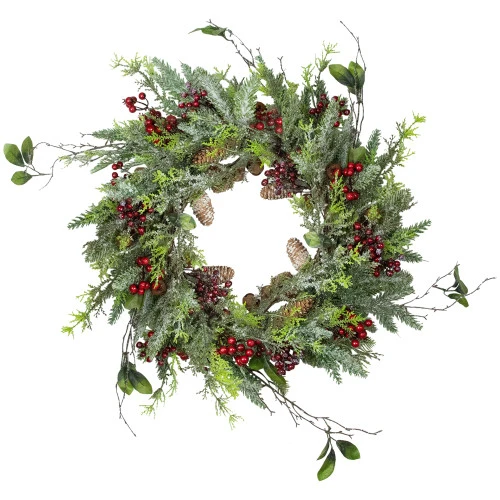 Northlight Frosted Pine And Berry Artificial Christmas Wreath, 25-Inch, Unlit 1 Northlight Frosted Pine And Berry Artificial Christmas Wreath, 25-Inch, Unlit