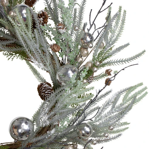 Northlight 28" Artificial Pine Frosted Christmas Wreath With Silver Berries-Unlit 2 Northlight 28" Artificial Pine Frosted Christmas Wreath With Silver Berries-Unlit - Image 2