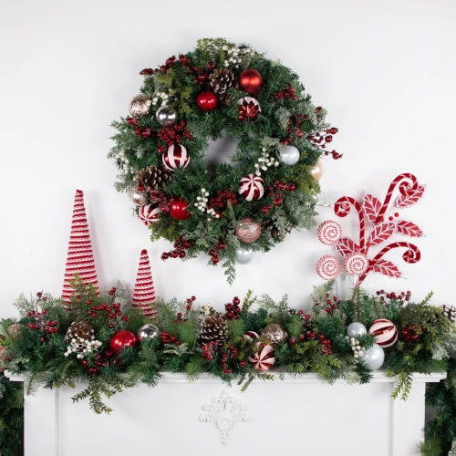 Pre-Decorated Ornaments And Pinecones Artificial Christmas Garland - 7' X 14" - Unlit 2 Pre-Decorated Ornaments And Pinecones Artificial Christmas Garland - 7' X 14" - Unlit - Image 2